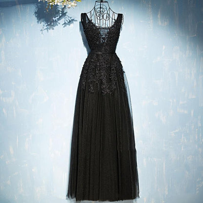 Charming Sexy Women Dress A-Line V-Neck Sleeveless Elegant Embroidery Long Prom Dress Evening Dress