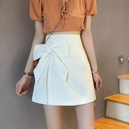 Bow Knot High Waist Slim Skirt Women's Summer A-line Skirt Casual All-match Short Skirt
