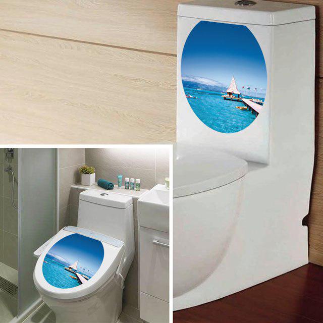 [Wall sticker ]Waterproof Blue Sea Toilet Sticker For Bathroom Decoration Wall Decals Adesivo Banhei