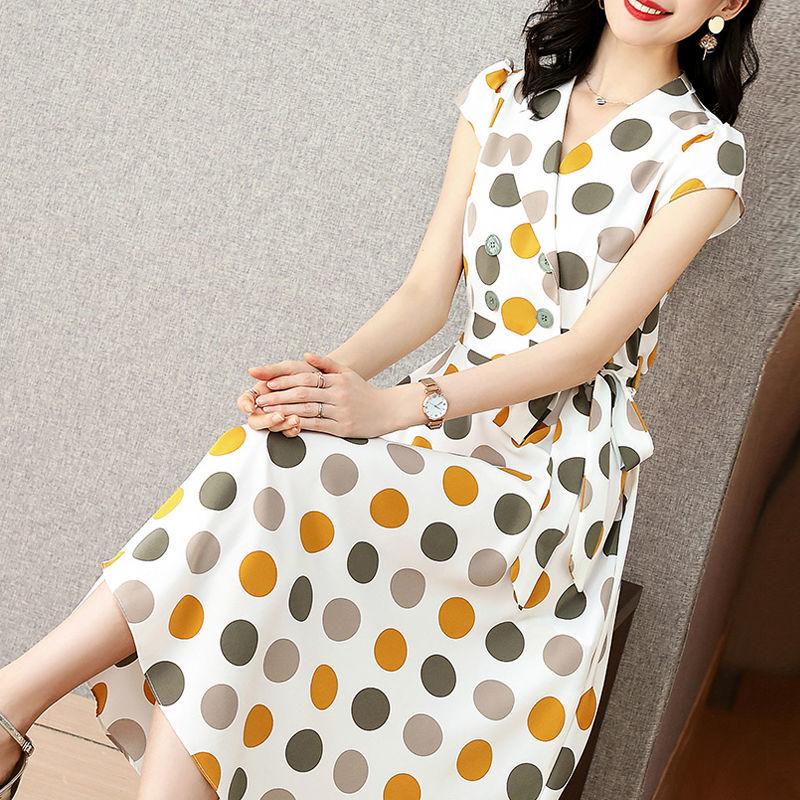 Long Over-the-knee Short-sleeved Chiffon Dress Women's Autumn Wear Slim High-end Temperament Spring Summer Long Skirt