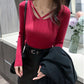 Spring and Autumn Thin Section V-neck Slim Pullover Design Knit Long Sleeve Young Women Sweater