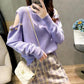 Off-the-shoulder Two-wear Pullover Solid Color Loose Knit Sweater Women's College Style Round Neck Top
