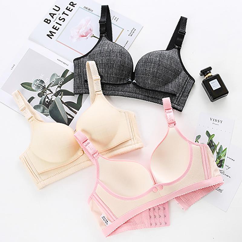Nursing Bra Pure Cotton No Steel Ring Front Buckle Anti-sagging Adjustable Maternity Underwear Gather Nursing Bra