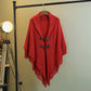 Autumn Outer Wear Shawl Cloak-style Cardigan with Buckle Loose Jacket Women's Autumn and Winter Mid-length V-neck Knitted Cloak