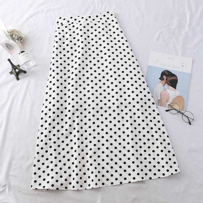Women Sexy Tight A-line Chiffon High Waist Printed Hip Skirt Short Skirt Knee-length Wave point Zipper Elastic Waist Club Casual Home Office
