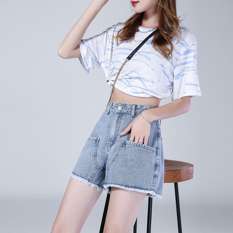 WTEMPO High Waist Denim Shorts Women Loose Spring and Summer Wide Leg A-line Casual Shorts