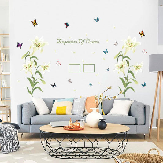 Guihai wall stickers lily flower frame romantic bedroom living room porch decorative wall stickers