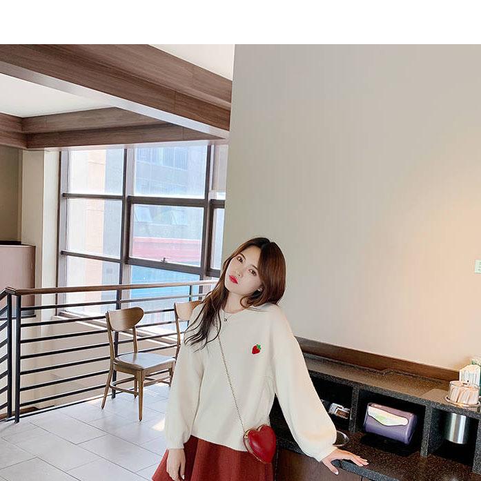 Fruit Embroidered Loose Sweater Women's Long-sleeved Round Neck Pullover Sweater Wild