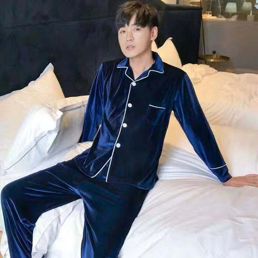 Gold Velvet Men's Pajamas Long-sleeved Spring-autumn-winter Leisure Plus Size Warm Home Service Suit