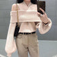 Off Shoulder Sexy One-neck Blouse Loose Knit Bottoming Shirt Fashion Outer Wear Spring and Autumn Jacket
