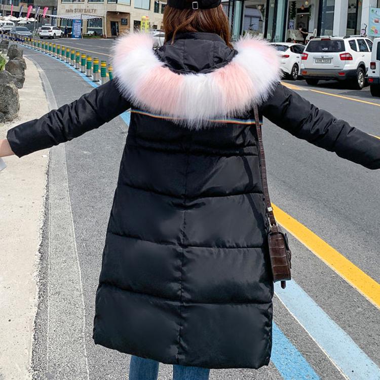 Ladies winter padded coat long over the knee fur collar hooded down padded jacket Slim thick warmth Parka Coat