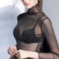 Sexy Mesh Shiny Long Sleeve T Shirt Women Fall Transparent Party Black Tee Shirts Sexy Thin O Neck Short Tops