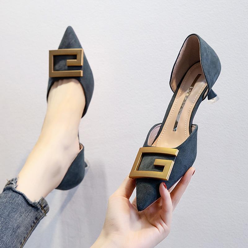 5cm Small Heels All-match Pointed Toe Low-heeled Single Shoes Women Spring and Autumn Mid-stiletto French High-heeled Shoes Summer