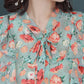Women's Summer Chiffon Ruffled Mid-sleeve Top V-neck Large Size Floral Loose T-shirt