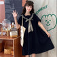Solid Color Sailor Collar Navy Dress Sweet Bow-knot Girl Retro Style Student Girls Knee-length Dress