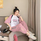 Cute Casual Sportswear Suit Female Summer Two-piece Suit Loose Cool Round Neck Short-sleeved T-shirt + Loose Sports Pants Fabric Light and Breathable