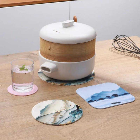 4pc PVC Rubber Coaster Anti-scalding Table Mat Kitchen Pot Mat Round Bowl Mat Dish Mat Non-slip