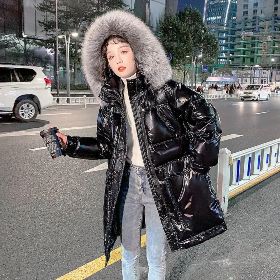 Disposable Bright Face Down Jacket Women's Mid-length White Duck Down Korean Style Loose Thick Winter Student Jacket