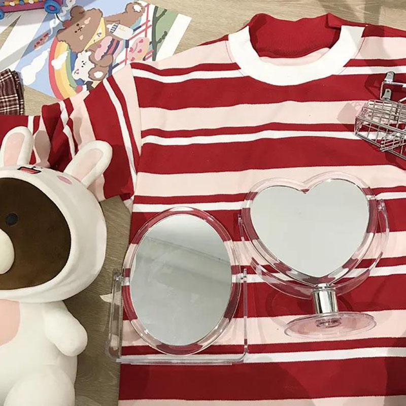 Lovely Heart-shaped Simple Transparent Love Makeup Mirror Double-sided Mirror Magnification HD Desktop Home Rotatable Mirror