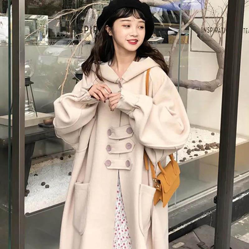 Women's Autumn Over-the-knee Coat Female Students' Long Woolen Coat Is Loose and Thin