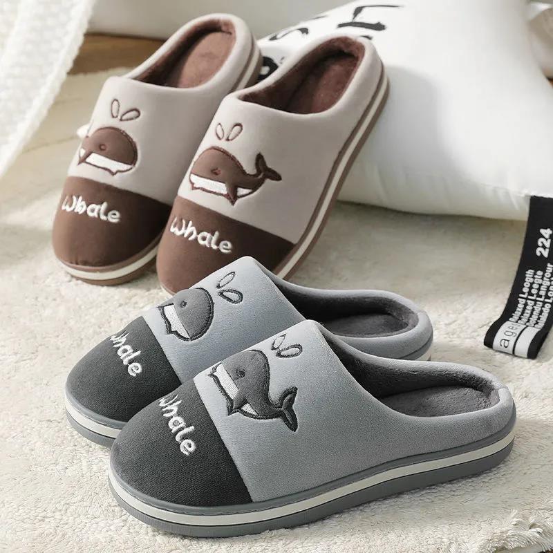 Autumn and Winter Cotton Slippers Men's and Women's Slippers Indoor Warmth Flat-bottomed Cotton Shoes with Bear Pattern