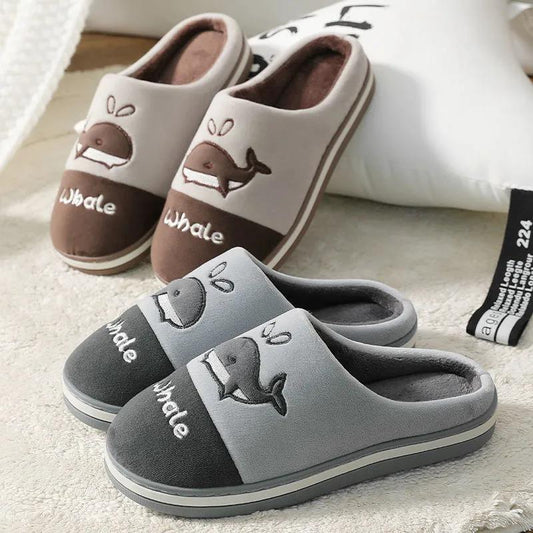 Autumn and Winter Cotton Slippers Men's and Women's Slippers Indoor Warmth Flat-bottomed Cotton Shoes with Bear Pattern