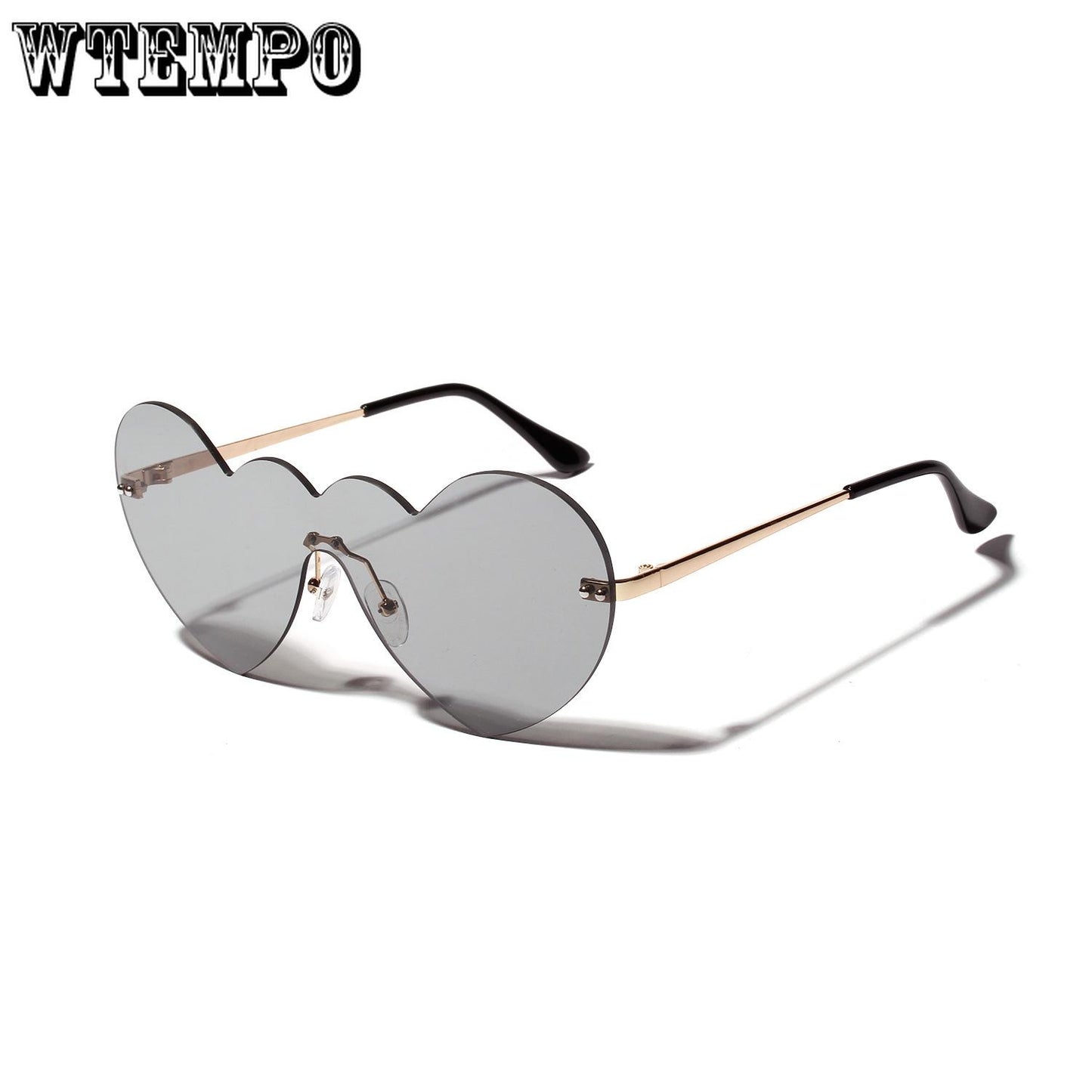 WTEMPO Pink Heart Glasses Women Conjoined Big Frame Love Sunglasses Fashion Heart Shape Glasses