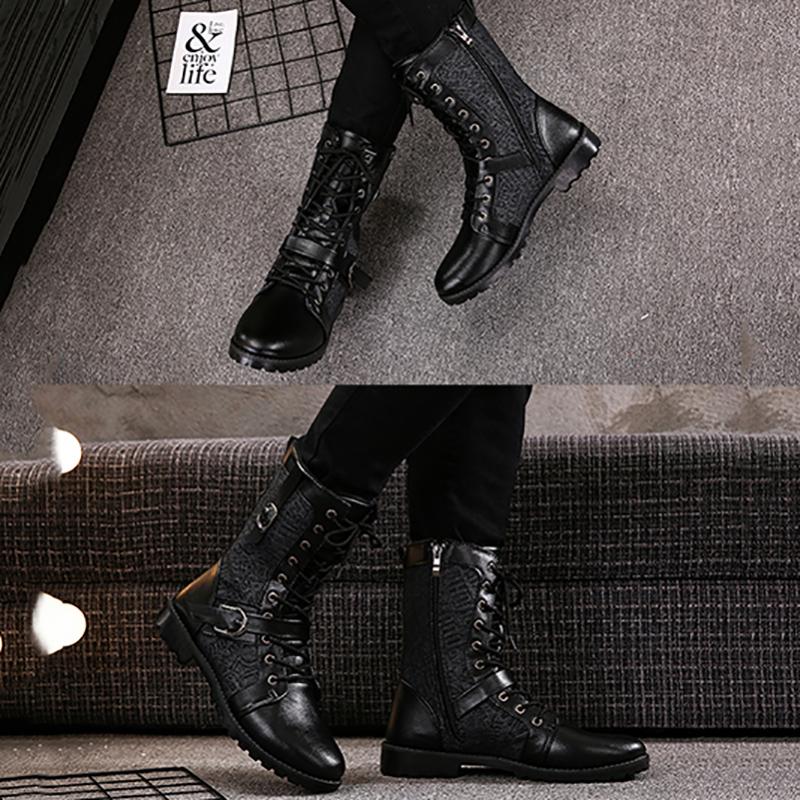 Fall Men's High Top Martin Leather Boots Teen Fashion Inner Height Increase Boots Korean Style Trendy Men's Military Boots