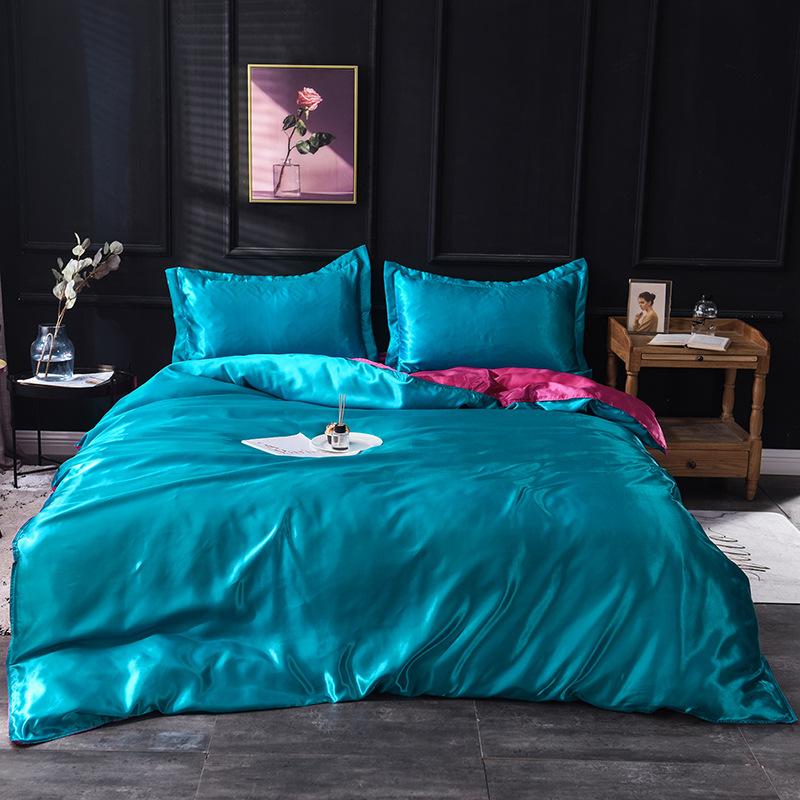 Washed Ice Silk Four-piece Set Pure Color Satin Silk Imitation Silk Bedding