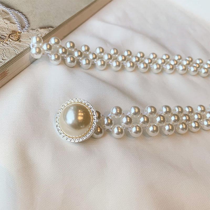 Pearl Belt Ladies Diamond Stretchy Pearl Waist Chain with Dress Corset Versatile Elastic Belt