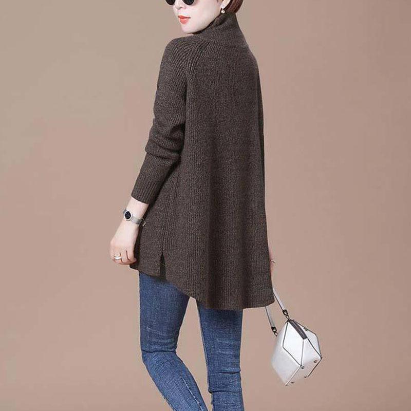 Autumn and Winter High Neck Casual Sweater All-match Knitted Long-sleeved Top Sweater Loose Solid Color Female Jacket