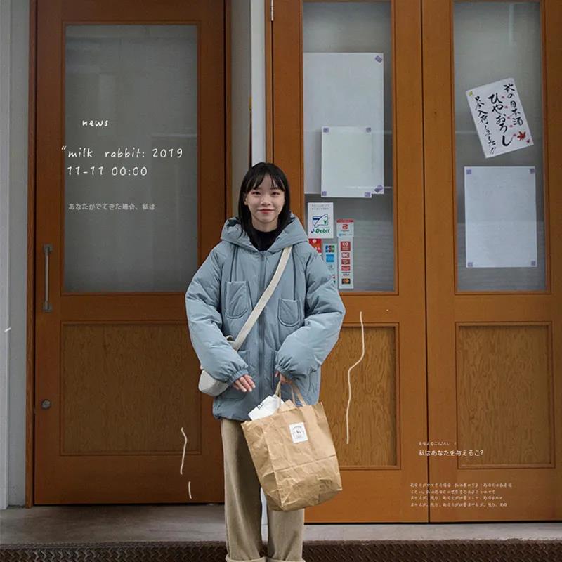 Winter Ladies Down Jacket Korean Fashion Loose Warm Hooded Thick Bread Cotton Jacket