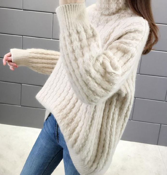 Waterproof Mink Fleece Solid Color Knit Sweater Red Turtleneck Plush Sweater Loose Large Size Bottoming Shirt