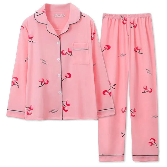 Women's Long Sleeves Pajamas Set Cute Printing Cardigan Spring Autumn Homewear Lapel Loose Comfortable Pyjamas Suits
