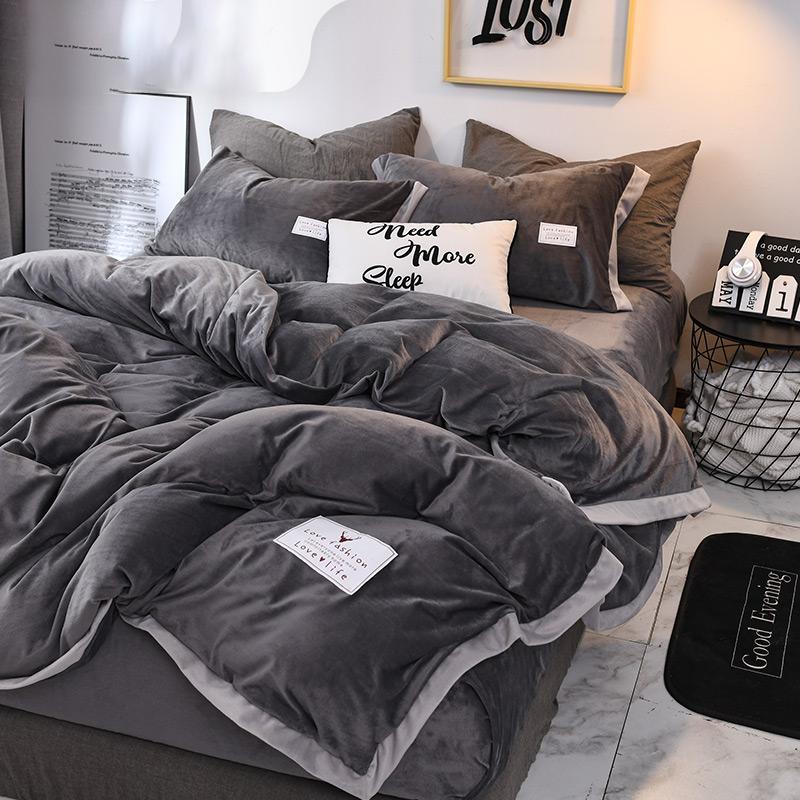 Winter Four-piece Set Double-sided Velvet Thick Short Plush Bed Linen Quilt Cover Coral Velvet 4-piece Set