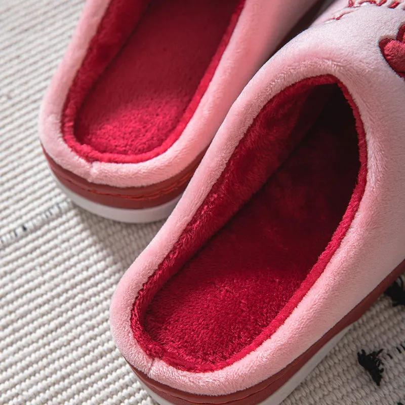 Winter Slippers Women Home Indoor Casual Plus Size Cotton Shoes Thick Fleece Warm Men Slippers Couples Slipper Blue Pink