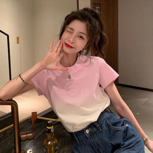 Ladies Short Sleeve T-Shirt Half Sleeve Top Summer Student Loose Large Size Women's Bottoming Shirt