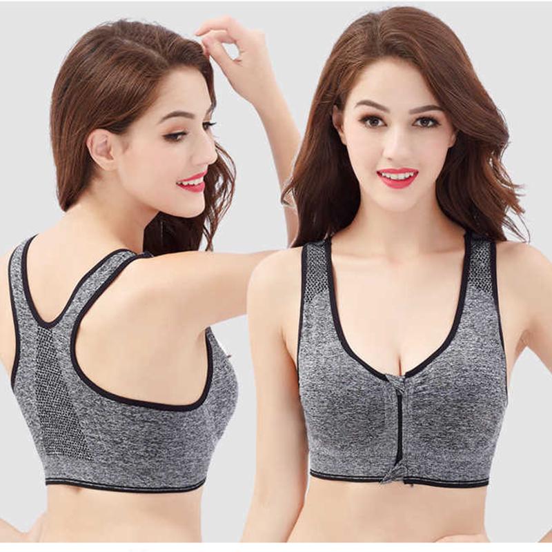 Women's Sports Bra Zipper Shockproof Breathable Fitness Vest Running Yoga Top