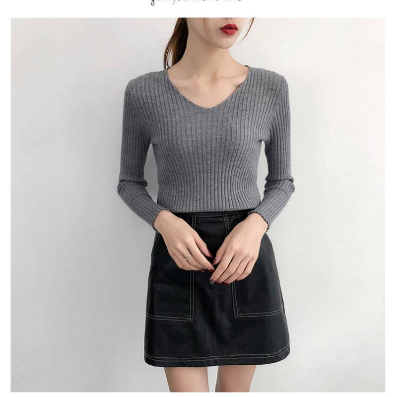 Autumn Winter V-neck Bottoming Shirt Sweater Women's Slim Was Thin Wild Pullover Sweater