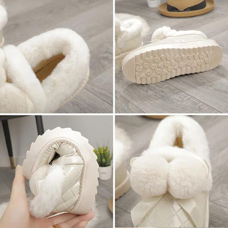 Snow Boots Women Plus Velvet Thick Cotton Boots Children Winter Leather Short Tube Flat Cotton Shoes Ankle Boots Non-slip