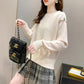 Off-the-shoulder Two-wear Pullover Solid Color Loose Knit Sweater Women's College Style Round Neck Top