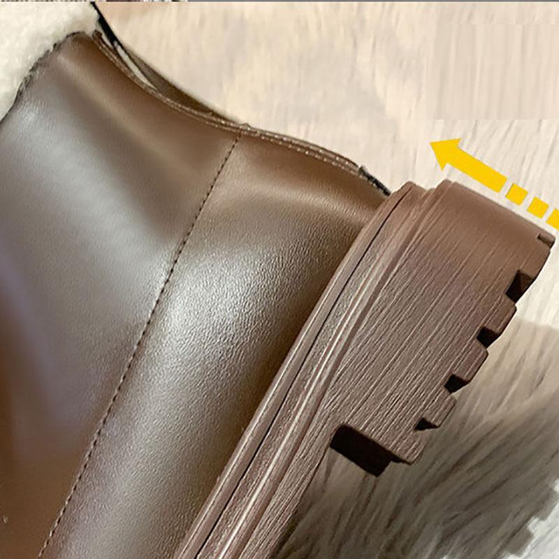 Snow Boots Women's Sheep Martin Boots Winter Plus Velvet Warm Thick-soled Boots Increased Round Toe British Short Boots