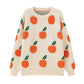 Orange Fruit Winter Knit Sweater, Female Crew Neck Pullover, Long Sleeve Jumper, Women Casual Sweatshirt