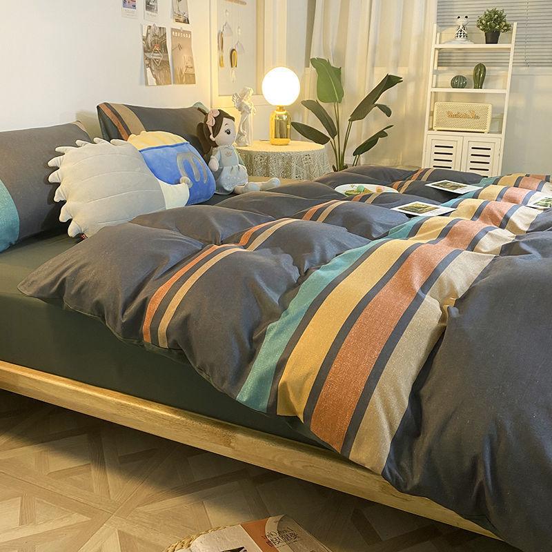 Nordic Simple Style Solid Color Bed Sheet and Duvet Cover Four-piece Bedding Set