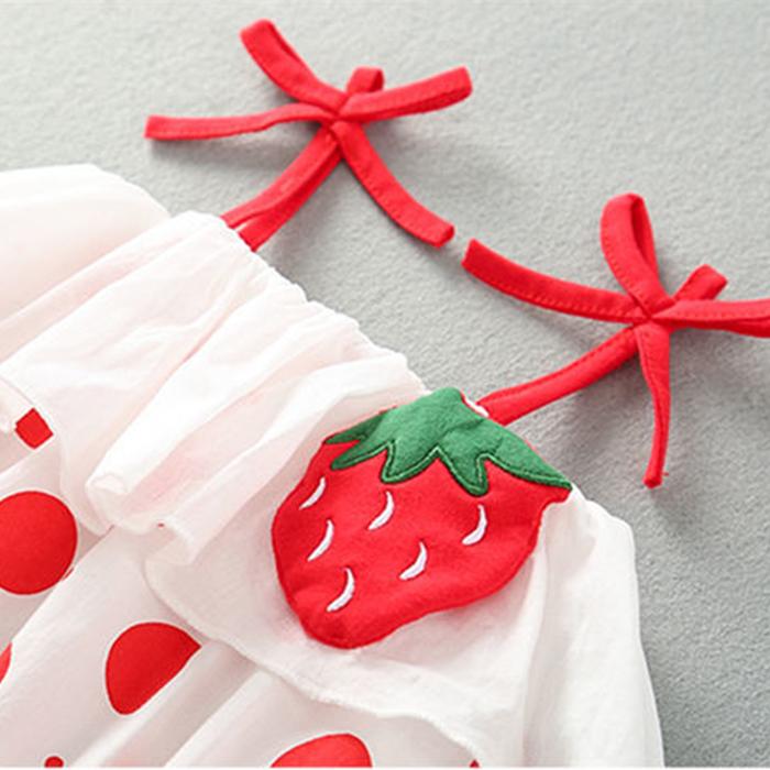 Newborn Infant Baby Girls Clothes Straps Strawberry Print Romper Sunsuit Hat Bodysuit Romper Baby Babykleding
