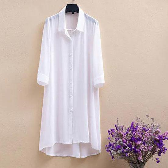 Women's Large Size Mid-length Chiffon Shirt 3/4 Sleeve Cardigan Shirt Spring Summer Loose Casual Sun Protection Coats