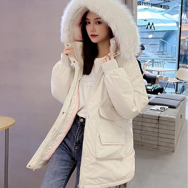 Winter Jacket Fashion Harajuku Fleece Warm Hooded Fur Collar Coat Black Oversized 2021 Autumn New Women Jackets Down Coats