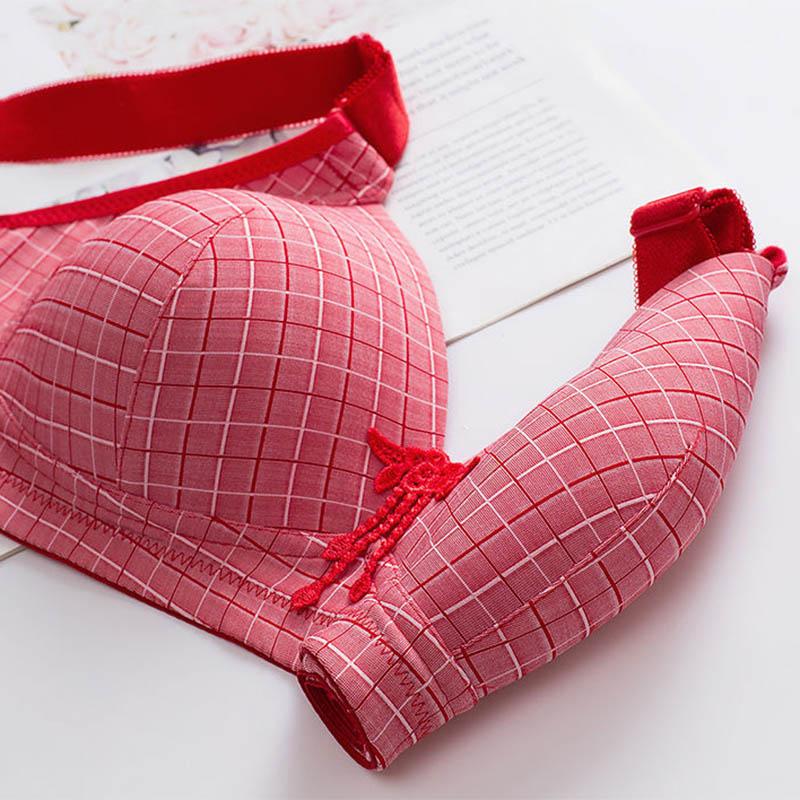 Plus Size Upper Support Adjustable Thin Section No Steel Ring Gathering Photosensitive Surface Cotton Fabric Soft and Comfortable Breathable Bra