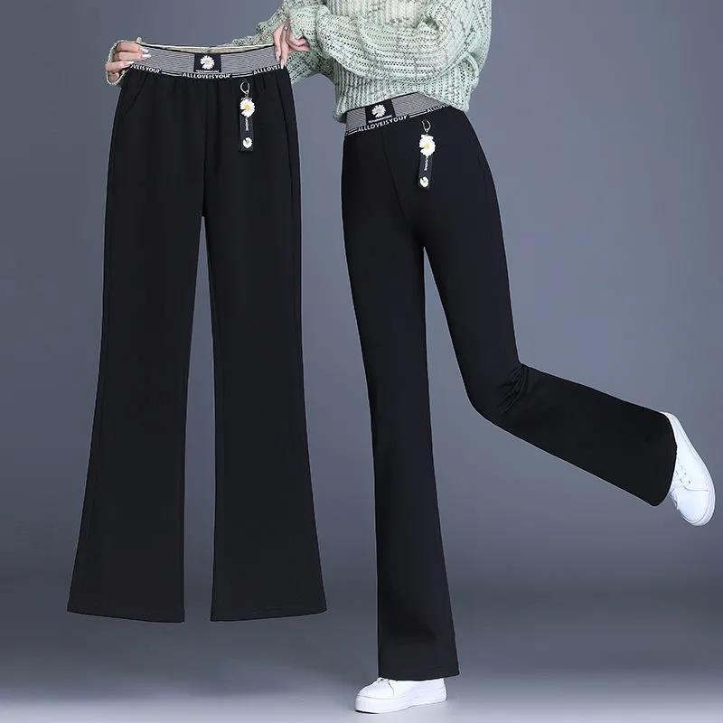 Pants Autumn and Winter Women's Black High-waist Flared Pants Loose Stretch Casual Pants