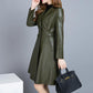 Winter Women's Leather Jacket Fashion Waist Mid-length Leather Jacket Plus Cotton Thicker PU Leather Large Size Leather Jacket